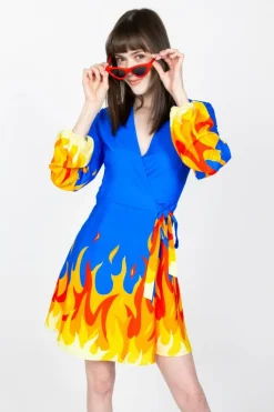 The Blaze Of Glory - Flames Wrap Dress