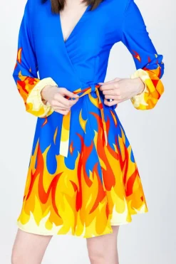 The Blaze Of Glory - Flames Wrap Dress