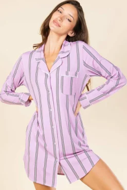 The Bubble Gum - Pink Striped SleepDeep™ Long Sleeve Pajama Dress