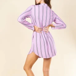 The Bubble Gum - Pink Striped SleepDeep™ Long Sleeve Pajama Dress