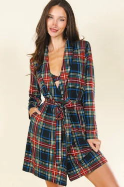 The Cappuccino - Holiday Tartan Plaid Short Modal Robe