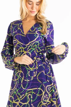 The Carnival Krewe - Mardi Gras Beads Wrap Dress