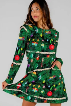 The Christmas Tree Camo - Christmas Tree Print Skater Dress