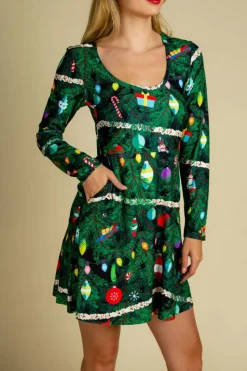 The Christmas Tree Camo - Christmas Tree Print Skater Dress