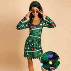 The Christmas Tree Camo - Christmas Tree Print Skater Dress