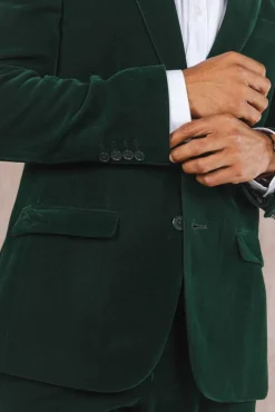 The Elegant Evergreen - Green Velvet Velvet Blazer