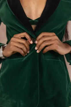 The Elegant Evergreen - Green Velvet Womens Velvet Blazer