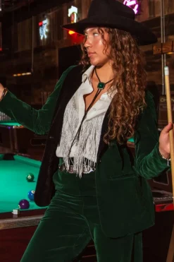 The Elegant Evergreen - Green Velvet Womens Velvet Blazer