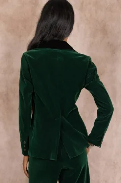 The Elegant Evergreen - Green Velvet Womens Velvet Blazer