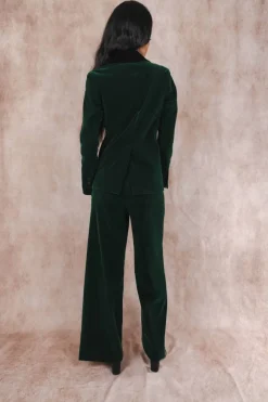 The Elegant Evergreen - Green Velvet Wide Leg Velvet Pants
