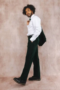 The Elegant Evergreen - Green Velvet Velvet Suit Pants