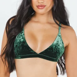 The Extravagance - Dark Green Velvet Triangle Bralette