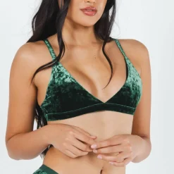 The Extravagance - Dark Green Velvet Triangle Bralette