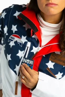 The First Chair - Retro American Flag Women's One Piece Ski Suit