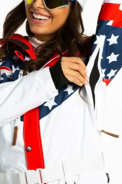 The First Chair - Retro American Flag Women's One Piece Ski Suit
