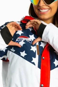 The First Chair - Retro American Flag Women's One Piece Ski Suit