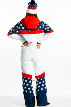 The First Chair - Retro American Flag Women's One Piece Ski Suit