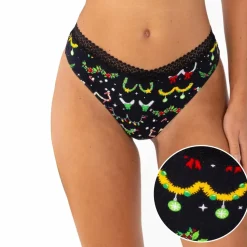 The Goodie Garland - Christmas Tinsel Busts Lace Trim Thong Underwear