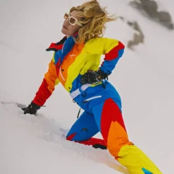 The Groovy Gondola - Orange Retro Swirl Women's One Piece Ski Suit