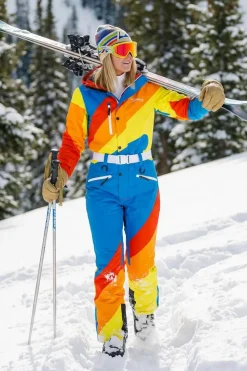 The Groovy Gondola - Orange Retro Swirl Women's One Piece Ski Suit