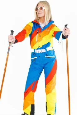 The Groovy Gondola - Orange Retro Swirl Women's One Piece Ski Suit