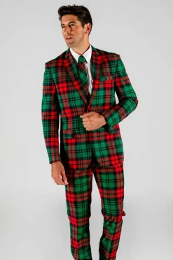 The Lincoln Log Love Daddy - Red And Green Plaid Ugly Christmas Suit