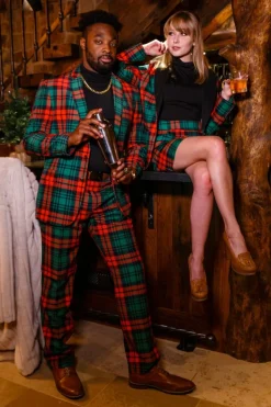 The Lincoln Log Love Daddy - Red And Green Plaid Ugly Christmas Suit