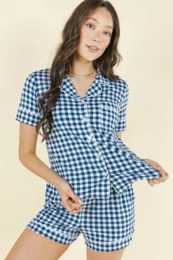 The Mad for Plaid - Navy Gingham SleepDeep™ Button Down Short Pajama Set