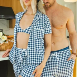 The Mad for Plaid - Navy Gingham SleepDeep™ Button Down Short Pajama Set