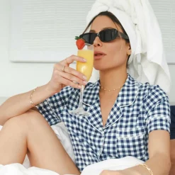 The Mad for Plaid - Navy Gingham SleepDeep™ Button Down Short Pajama Set