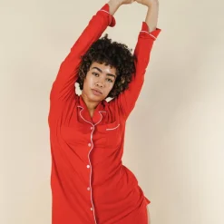 The Maraschino - Flame Scarlet Red SleepDeep™ Long Sleeve Pajama Dress