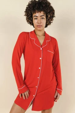 The Maraschino - Flame Scarlet Red SleepDeep™ Long Sleeve Pajama Dress