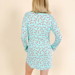 The Peppermint Pimp Canes - Candy Cane SleepDeep™ Long Sleeve Pajama Dress