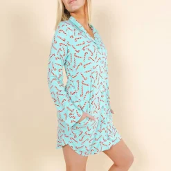 The Peppermint Pimp Canes - Candy Cane SleepDeep™ Long Sleeve Pajama Dress