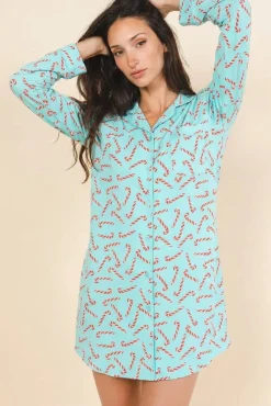The Peppermint Pimp Canes - Candy Cane SleepDeep™ Long Sleeve Pajama Dress