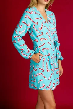 The Peppermint Pimp Canes - Candy Cane Print Christmas Wrap Dress