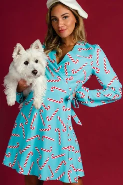 The Peppermint Pimp Canes - Candy Cane Print Christmas Wrap Dress