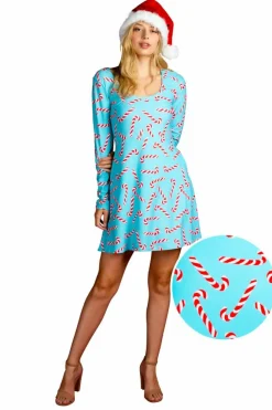 The Peppermint Pimp Canes - Candy Cane Print Christmas Skater Dress