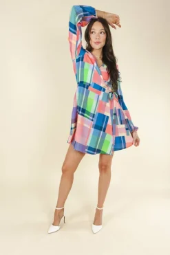 The Plaid To The Bone - Plaid Patchwork Wrap Dress