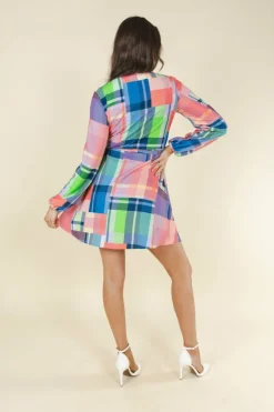 The Plaid To The Bone - Plaid Patchwork Wrap Dress