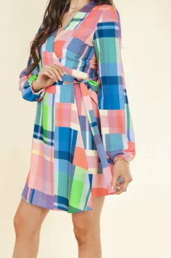 The Plaid To The Bone - Plaid Patchwork Wrap Dress