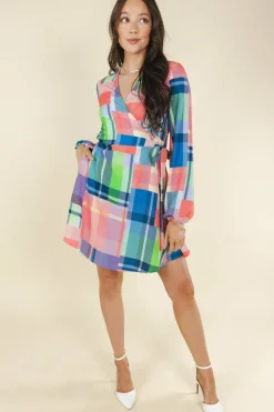 The Plaid To The Bone - Plaid Patchwork Wrap Dress