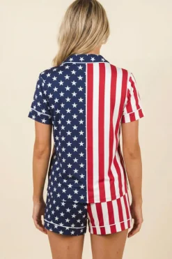 The Reagans - American Flag Button Down Short Pajama Set