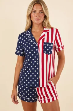 The Reagans - American Flag Button Down Short Pajama Set
