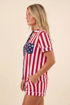 The Reagans - American Flag Button Down Short Pajama Set