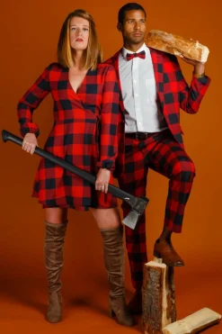 The Red & Black Lumberjack - Red Buffalo Check Christmas Wrap Dress