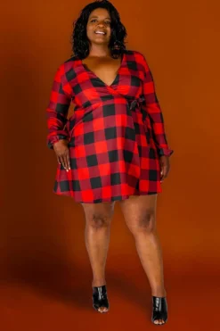 The Red & Black Lumberjack - Red Buffalo Check Christmas Wrap Dress