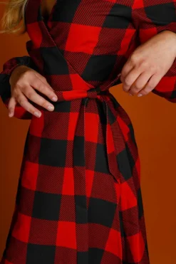 The Red & Black Lumberjack - Red Buffalo Check Christmas Wrap Dress