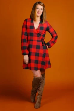 The Red & Black Lumberjack - Red Buffalo Check Christmas Wrap Dress