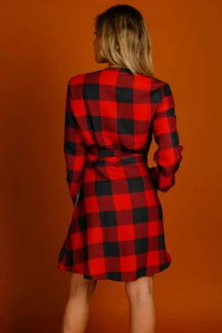 The Red & Black Lumberjack - Red Buffalo Check Christmas Wrap Dress